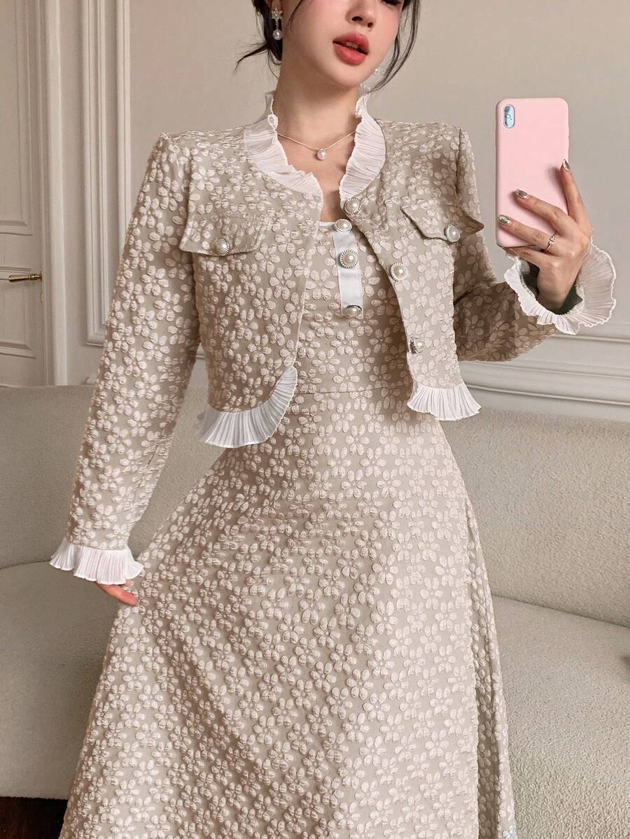 Elevate your autumn wardrobe with this chic jacquard vest dress set! Featuring intricate woven patterns and a sophisticated silhouette, this two-piece ensemble transitions effortlessly from casual brunch to evening gatherings. The structured vest adds dimension and polish, while the coordinating dress provides comfort and style. Perfect for layering or wearing separately, this versatile set lets you mix and match for endless outfit possibilities. Embrace the season in timeless elegance with a modern twist!