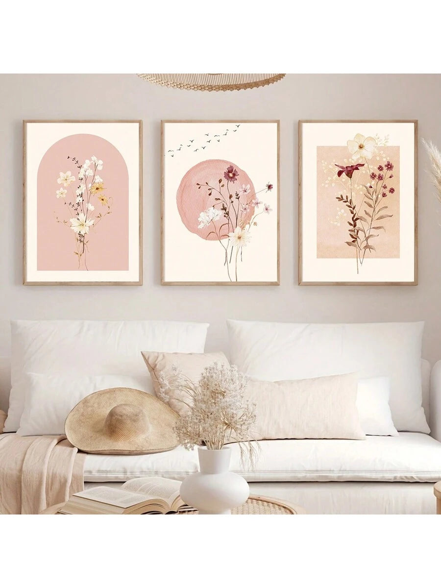 Transform your space with this stunning 3-piece wall art set inspired by Japanese aesthetics. Each canvas features delicate pink watercolor florals rendered in soft, abstract brushstrokes that evoke tranquility and natural beauty. The harmonious color palette and flowing designs complement modern and traditional interiors alike, making these pieces perfect for living rooms, bedrooms, or any space seeking understated elegance. Ready to hang and display together or separately for flexible styling options.