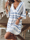 Get ready to turn heads and have a blast in this Elegant Khaki Striped V-Neck Long Sleeve Dress! Perfect for any casual vacation or party, this dress exudes style and charm. With its v-neck and long sleeve design, you'll feel effortlessly elegant and comfortable all day long. Don't forget to pack it for your next adventure!
