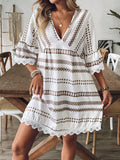 Step out in style with this playful khaki striped V-neck dress! Its long sleeves and flattering fit make it perfect for casual vacations or lively parties. Lightweight and breezy, it keeps you comfortable while turning heads wherever you go. Embrace effortless elegance with a fun twist!