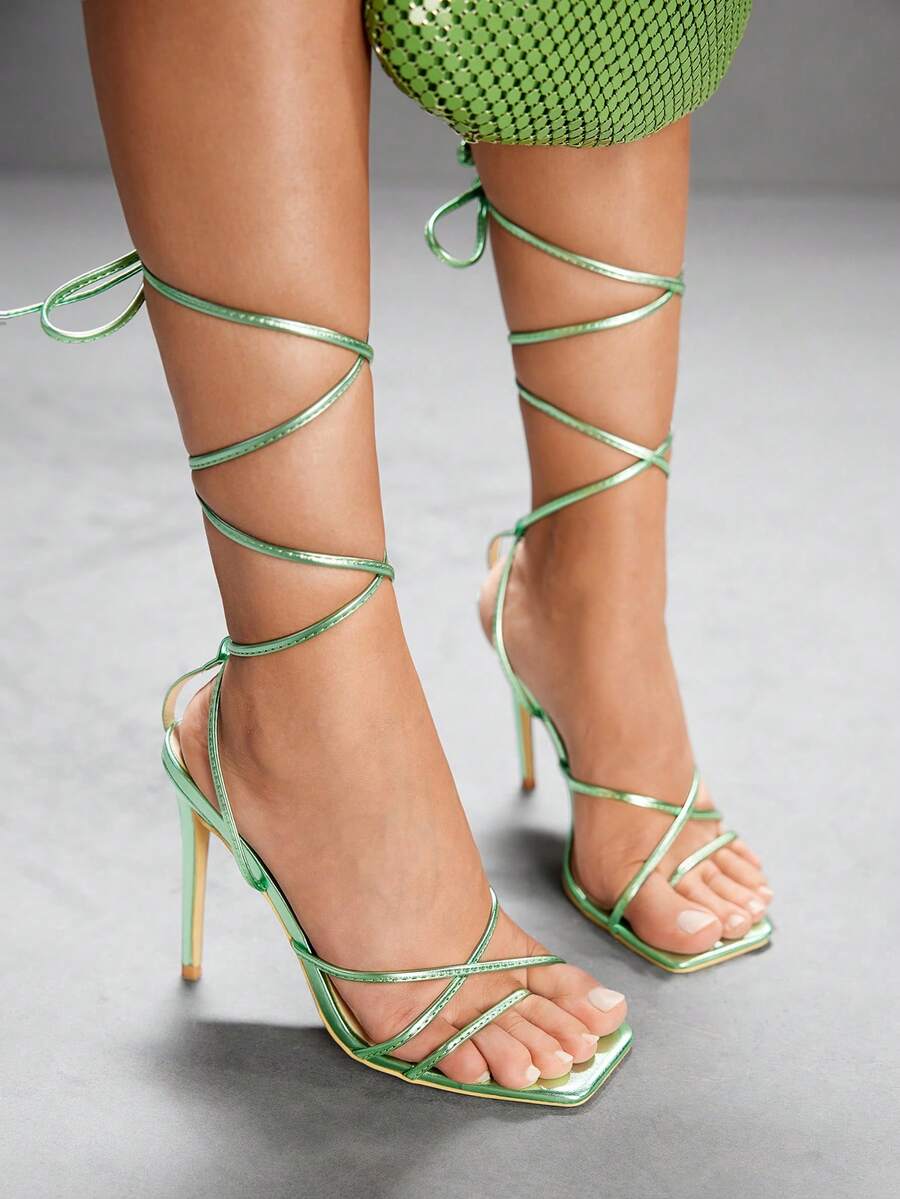 Step into sophistication with these stunning lace-up high heel sandals that effortlessly elevate any outfit. Featuring delicate straps and a chic lacing design, these sandals strike the perfect balance between edgy and elegant. The sleek silhouette and elevated heel create a flattering leg line, while the secure lace-up closure ensures a customized fit all day long. Whether you're heading to a night out or dressing up your everyday look, these versatile heels are your go-to choice for turning heads and feel