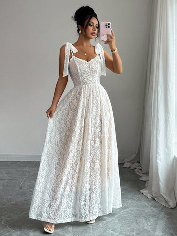 Step into Halloween with a playful twist wearing this Elegant Lace Dress featuring delicate bow-tied shoulders. Its flattering A-line silhouette and spaghetti straps offer both comfort and charm, perfect for a night of fun and flair. Whether trick-or-treating or celebrating with friends, this costume blends elegance with festive spirit effortlessly.