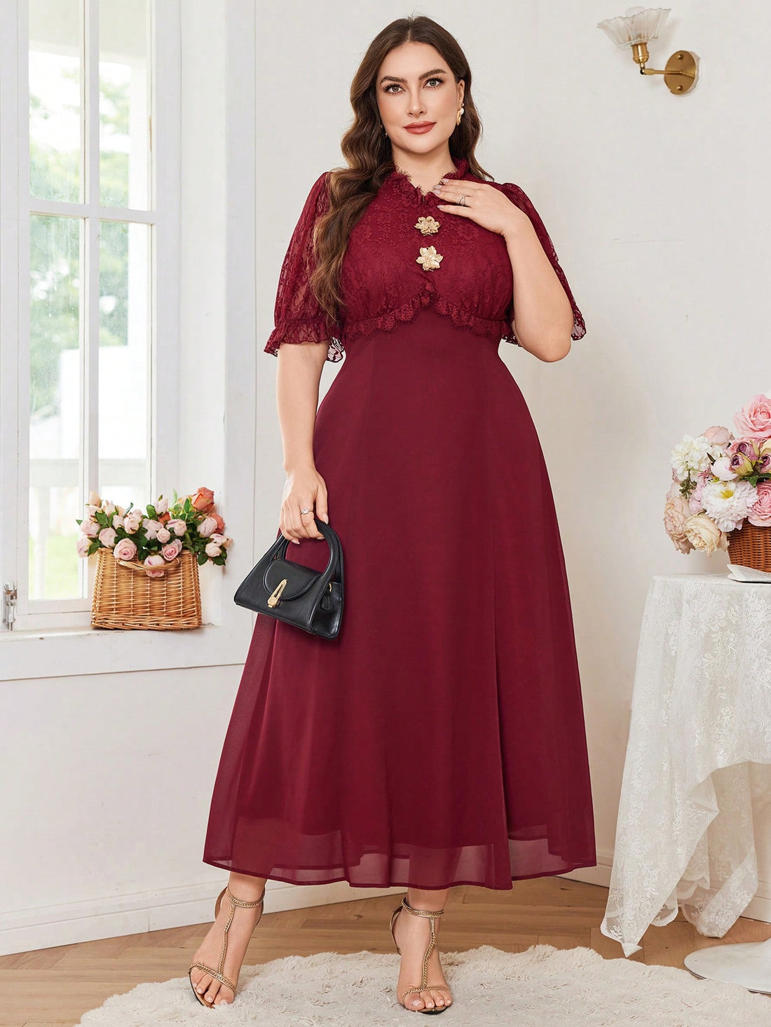 Turn heads with this Elegant Lace Patchwork Fitted Dress, designed to celebrate your curves and charm. Its delicate lace details and flattering fit make it the perfect pick for special occasions where you want to shine. Feel confident, feminine, and ready to dazzle all night long!