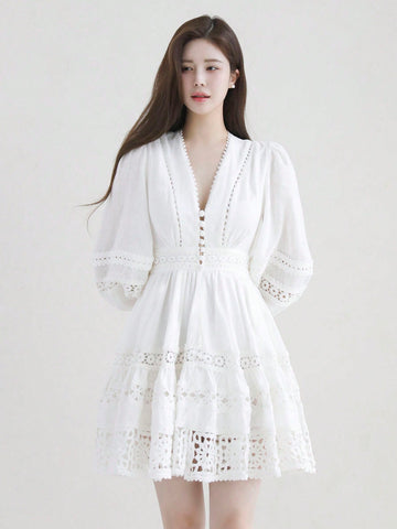 Experience timeless sophistication with our Elegant Lace Patchwork Midi Dress. The intricate lace detailing and patchwork design exude elegance and grace. Crafted with quality materials, this dress offers both style and comfort. Elevate your wardrobe with this versatile and timeless piece.