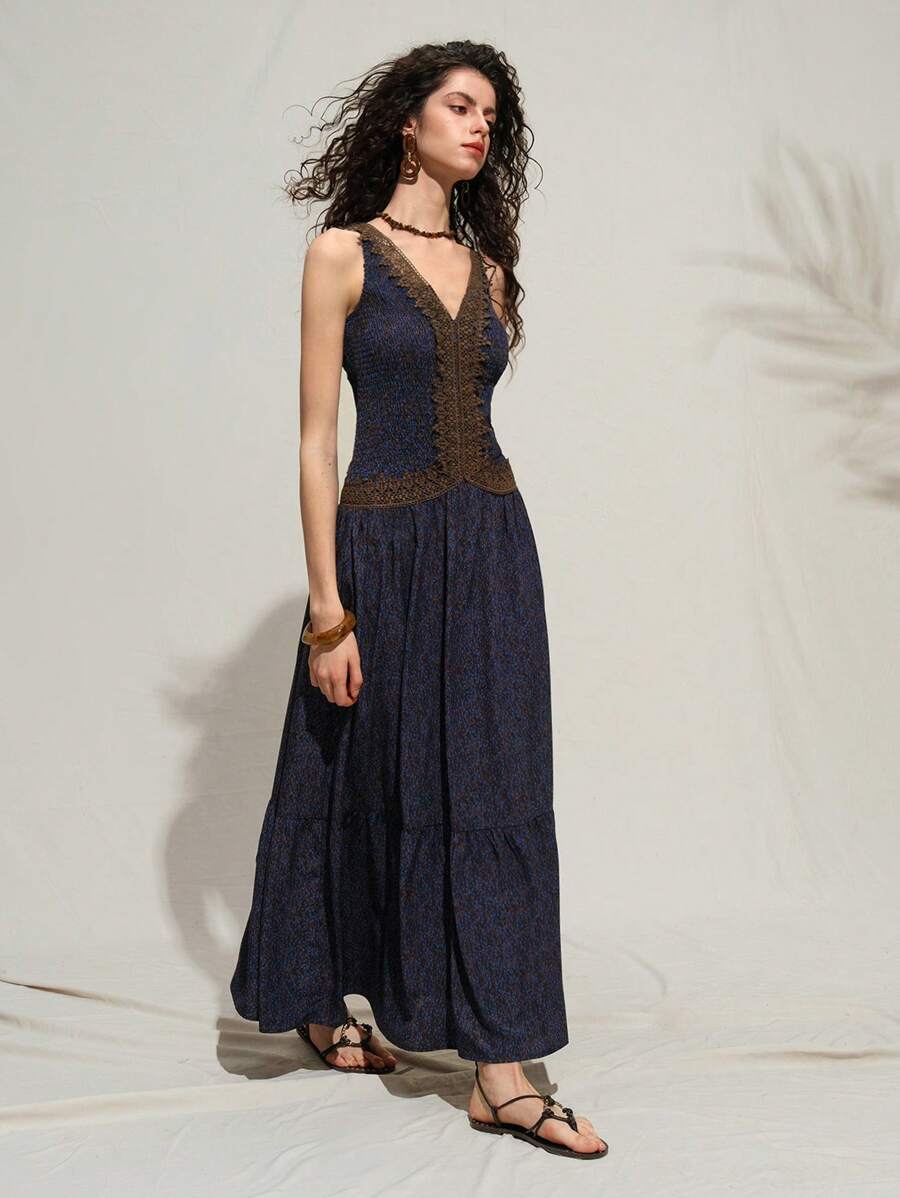 Step into summer with this Elegant Lace Patchwork V-Neck Sleeveless Maxi Dress! Its breezy design and delicate lace details make it your go-to for sunny vacations or stylish office days. Flowy and flattering, it keeps you cool while turning heads wherever you go. Perfect for those who love comfort with a touch of charm!