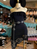 Elevate your evening look with this stunning asymmetric mini dress. The strapless design offers a sophisticated silhouette, while delicate lace trim adds refined elegance. The asymmetrical cut creates a modern, fashion-forward aesthetic that flatters and turns heads. Perfect for cocktail events, date nights, or any occasion where you want to make a stylish statement. Crafted for the confident woman who appreciates timeless design with contemporary flair.