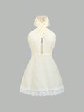 Apricot lace mini dress view 1