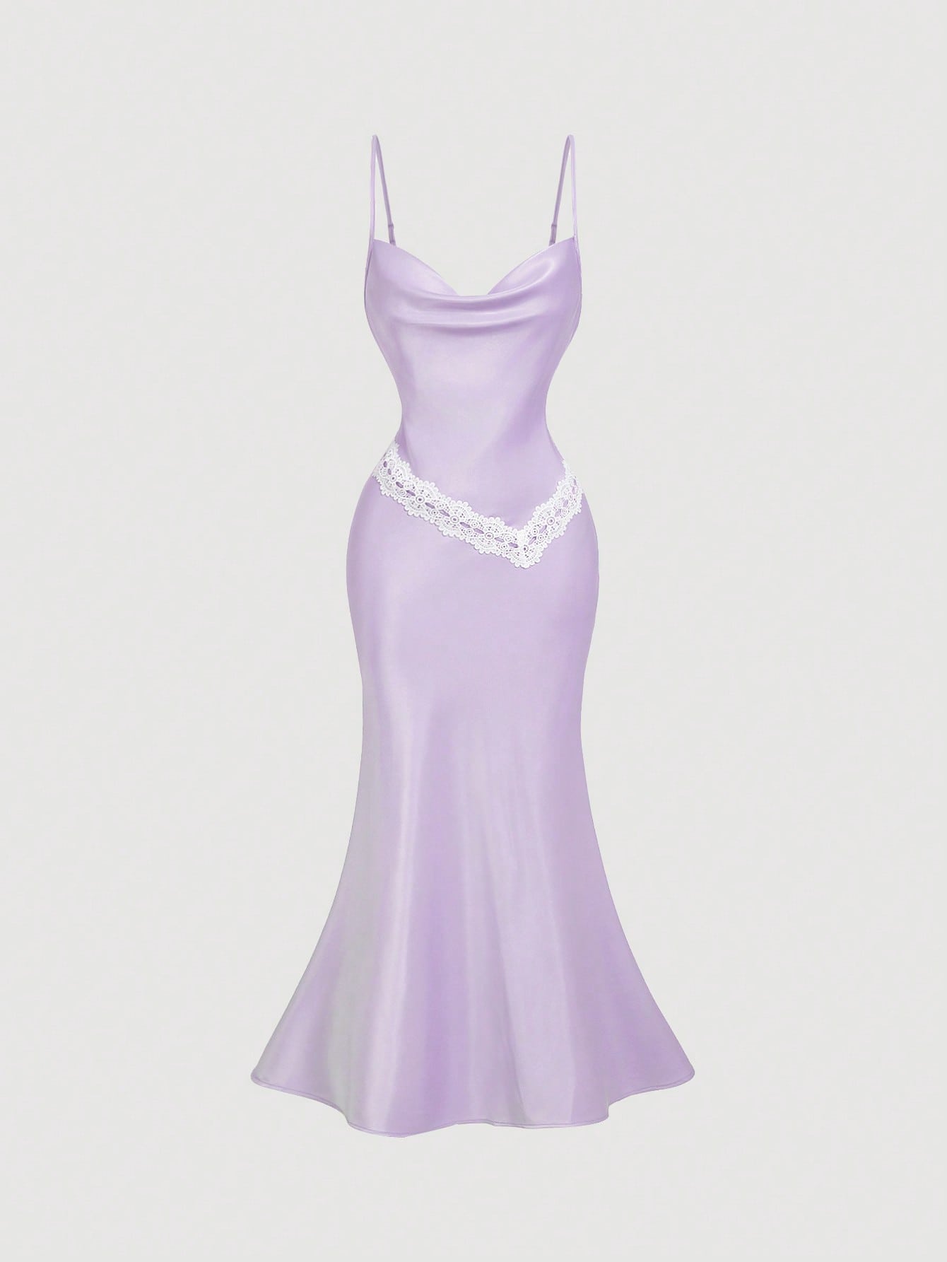 Elegant Lavender Patchwork Dress with Plunging Neckline and Lace Detai   Canary Houze