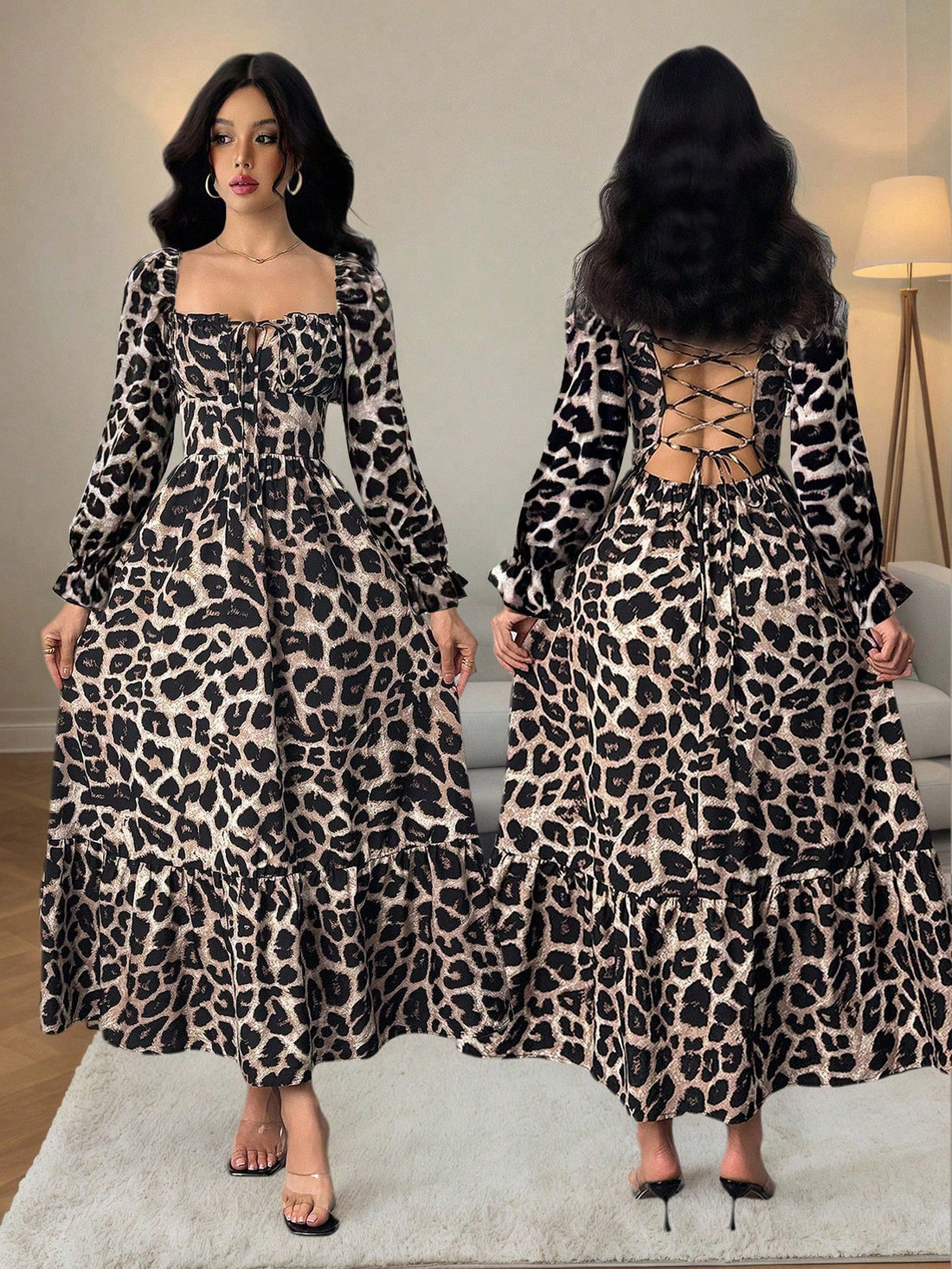 Step out in style with this playful yet elegant leopard print dress. Featuring long sleeves and a charming bowknot, it’s designed to turn heads at weddings, parties, or cozy winter gatherings. The unique print adds a wild touch, while the silhouette keeps it classy and fun, making it your go-to dress for any special occasion.