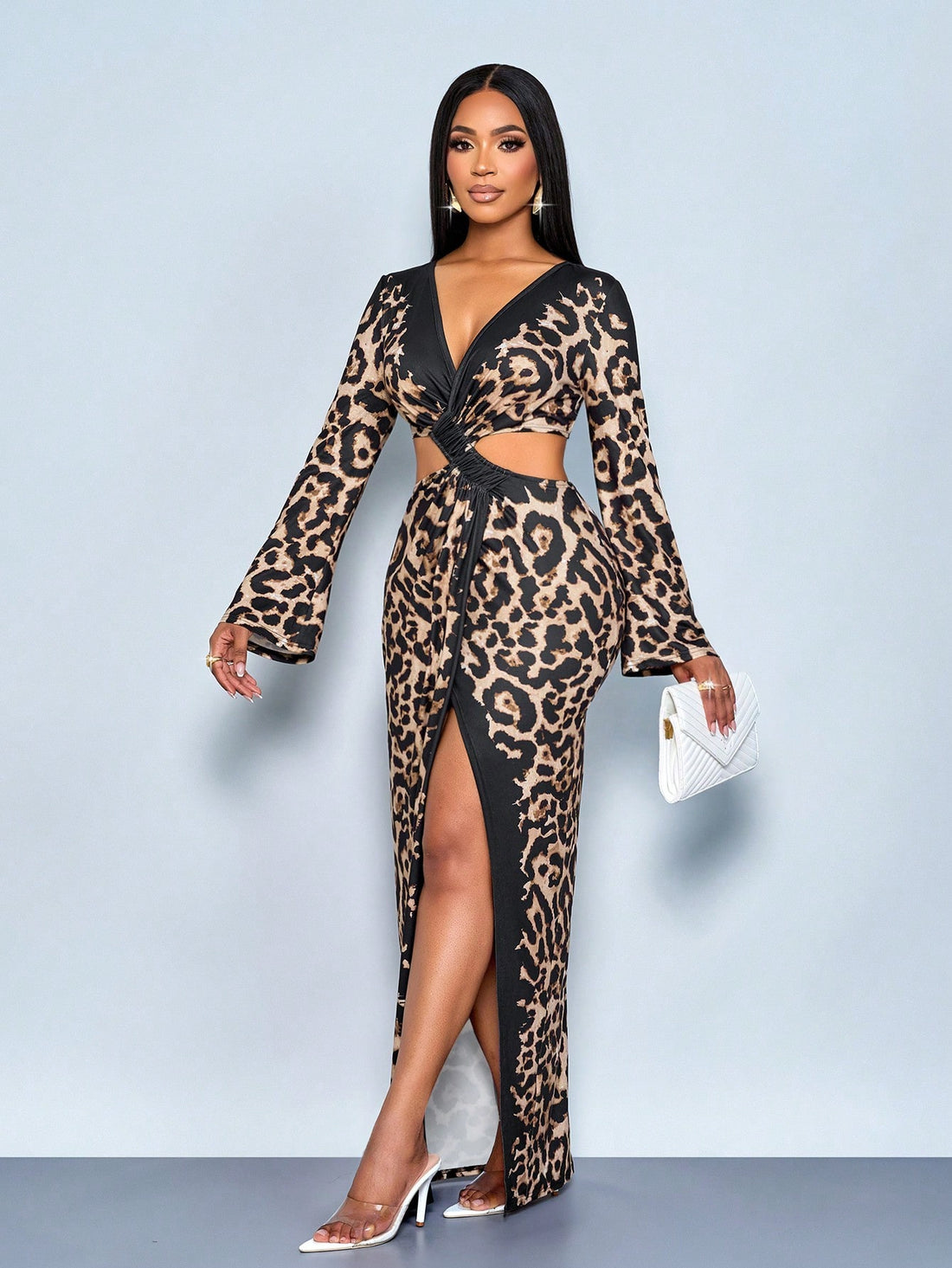 Unleash your wild side this autumn with our stunning leopard print dress! This chic number features a flattering V-neckline and asymmetrical high slit that adds just the right amount of sass to your everyday look. Whether you're dashing through the city for errands or heading to brunch with friends, this versatile piece transitions seamlessly from commute to shopping spree. The bold leopard pattern brings instant sophistication while the playful cut keeps things fun and flirty. Dress it up with heels or dow