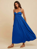 Royal blue crinkle maxi sundress with spaghetti straps and sweetheart ruched bust