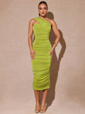 Step out in style with this playful lime green one-shoulder pleated dress, perfect for summer beach escapes or romantic date nights. Its vibrant hue and flowing pleats bring fresh energy to your look, while the asymmetrical neckline adds a touch of flirty elegance. Light and breezy, it keeps you cool and effortlessly chic wherever your adventures take you.