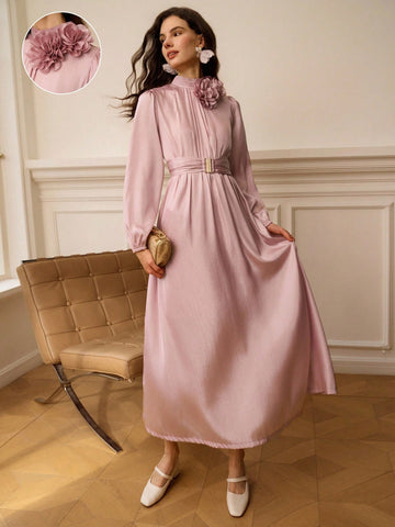 Turn heads in this playful long sleeve dress featuring charming 3D floral accents that add a touch of whimsy to your look. The delicate pleated design brings movement and flair, making it perfect for twirling through any occasion. Comfortable and stylish, this dress effortlessly blends elegance with fun flair.