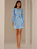 Step into a garden of style with this Elegant Long Sleeve Floral Jacquard Mesh Dress. The delicate blue puff sleeves add a whimsical touch, while the round neck keeps things sweet and simple. Crafted from textured jacquard mesh, it’s the perfect pick for twirling through your day or dazzling at a special event. Let your playful side bloom in this effortlessly chic dress!
