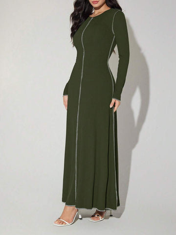 Effortlessly chic and wonderfully modest, this elegant long-sleeve dress is your new spring and summer essential. The graceful round neckline and flowing extra-long silhouette create a timeless look that works from brunch to evening plans. Crafted for comfort and style, it's the perfect piece for anyone who loves looking put-together without compromising on ease. Dress it up with heels or keep it casual with sneakers—this versatile beauty adapts to your vibe.