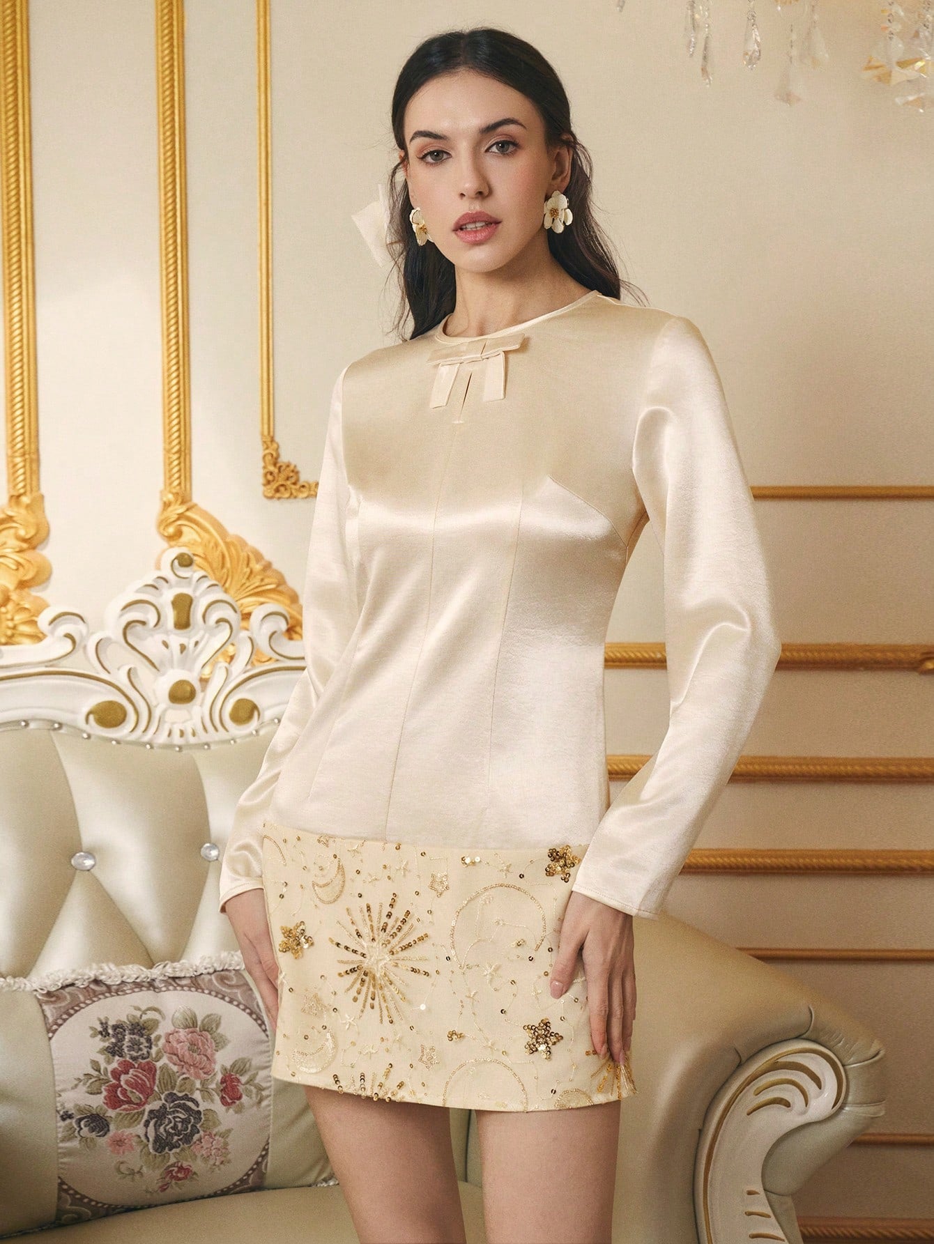 Shimmer into the spotlight with this enchanting long-sleeve sequin dress, where elegance meets pure magic. Delicate embroidered details catch the light with every twirl, creating an irresistible sparkle that's perfect for romantic evenings and festive celebrations. The flowing silhouette flatters beautifully while the long sleeves add a touch of sophisticated charm. Whether you're dancing at a gala or stealing hearts at a special occasion, this dress transforms you into the star of the night. Get ready to d