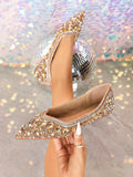 Add a touch of elegance to any party or banquet with our Elegant Luxe Crystal Pearl Flat Shoes. These stunning champagne-colored shoes feature luxurious crystals and pearls, making them the perfect accessory for any special occasion. Elevate your style and comfort with these must-have flats.