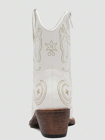 Step into style with these elegant mid-calf western cowboy boots designed just for women. Featuring charming floral embroidery and a sturdy chunky heel, they bring a playful twist to classic cowboy flair. Perfect for adding a bold, feminine touch to any outfit while keeping you comfortable and confident all day long.