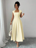 Discover timeless elegance with this sophisticated midi dress, designed for the modern woman who values both style and comfort. The flattering square neckline frames your shoulders beautifully, while the flowing A-line silhouette skims your figure gracefully. Perfect for spring and summer occasions—from casual brunches to garden parties—this versatile piece transitions effortlessly from day to evening. Crafted with quality fabrics that move with you, it's an essential addition to any wardrobe. 