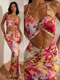 Elevate your warm-weather wardrobe with this sophisticated halter tie long dress, designed for effortless elegance. The minimalist print offers understated visual interest while the flowing silhouette flatters all body types. Versatile enough for Valentine's Day dinners or beach getaways, this piece transitions seamlessly from day to evening. The halter neckline provides secure support and a flattering frame, while the extended length delivers timeless appeal. Crafted for spring and summer comfort, this dre