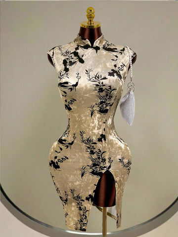 Slip into timeless elegance with this stunning velvet cheongsam dress! Featuring intricate Mistrie printed details, this Asian-inspired piece combines traditional charm with modern sophistication. The luxurious velvet fabric drapes beautifully, creating a flattering silhouette that's perfect for special occasions, cultural celebrations, or whenever you want to turn heads. Whether you're attending a gala or making a fashion statement, this dress delivers that coveted blend of grace and glamour. Embrace your 