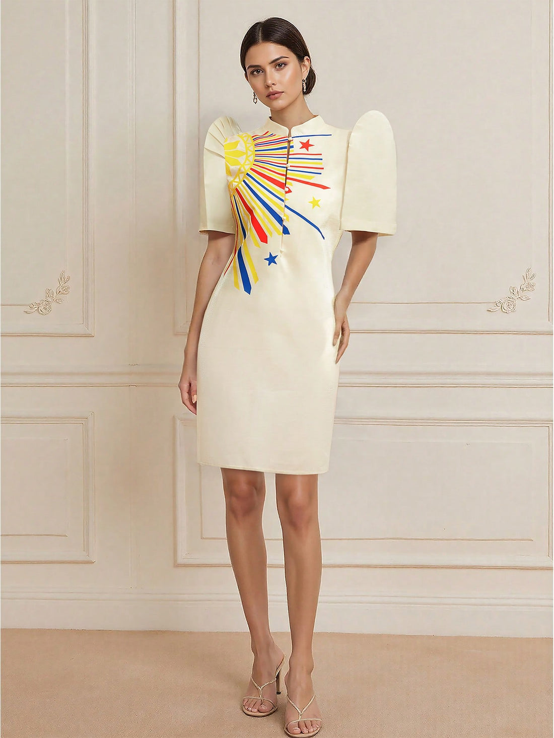 Elevate your autumn wardrobe with this stunning modern dress that effortlessly blends sophistication with seasonal charm. The dramatic bell sleeves add a touch of whimsy and movement, while the crisp stand-up collar frames your face with polished elegance. Perfect for transitioning from office to evening events, this piece celebrates your style with a playful twist on classic tailoring. Dress it up with heels or keep it casual with sneakers—either way, you'll turn heads this season.