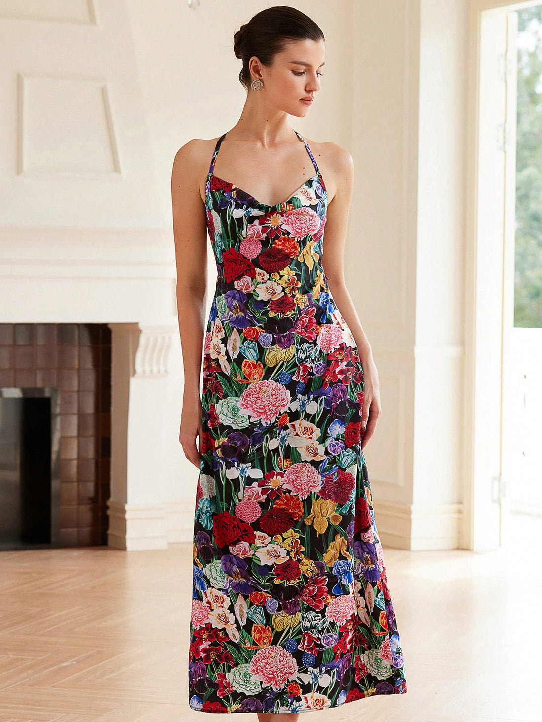 Step into summer with this playful slip dress adorned in a vibrant multi-color floral print. Its lightweight fabric and flattering silhouette make it perfect for romantic strolls or sunny gatherings. Embrace effortless charm and let your style bloom wherever you go.