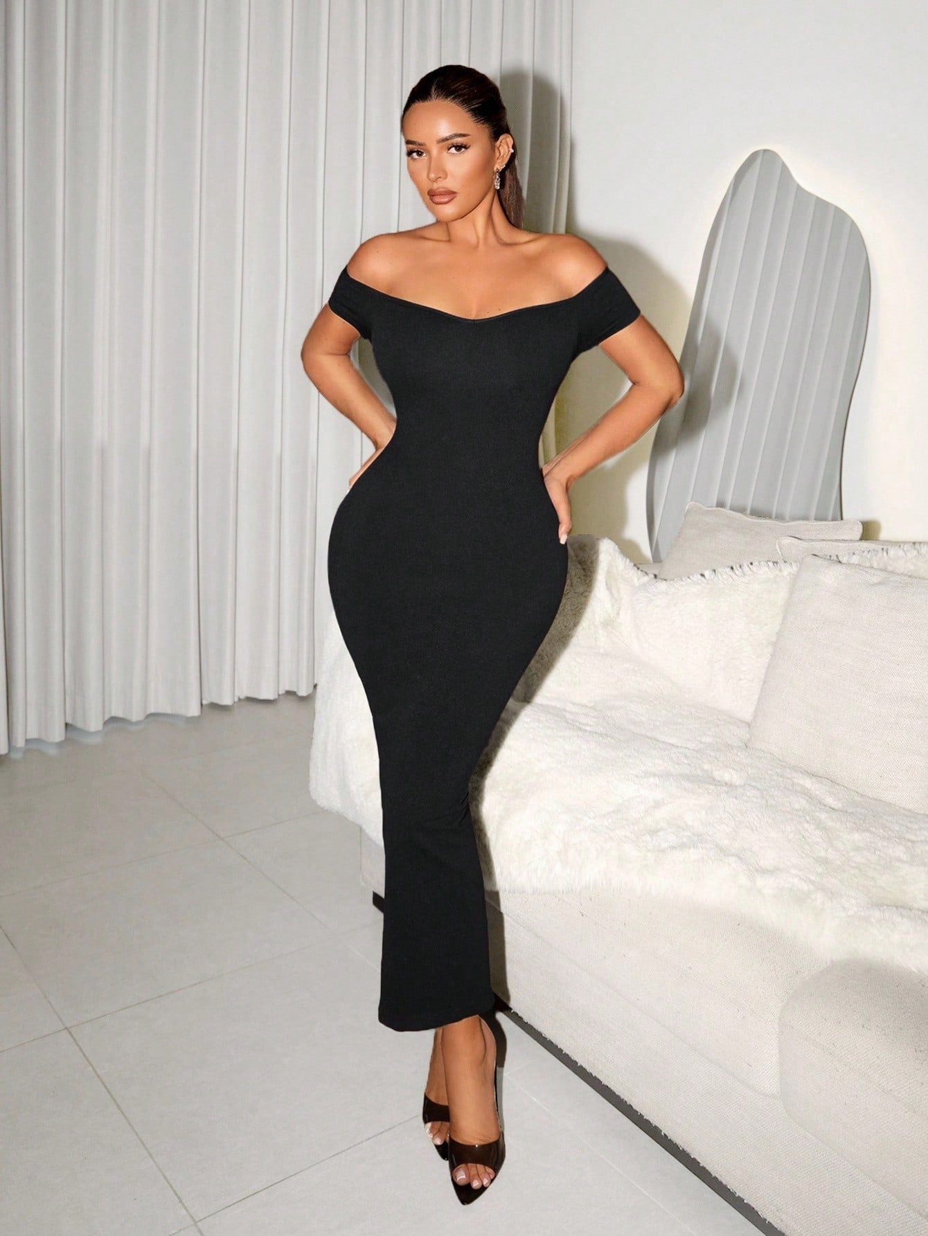 Slip into sophistication with this show-stopping off-shoulder dress that's equal parts daring and refined. The backless design and thigh-high slit create an undeniably bold silhouette, while built-in shapewear keeps you feeling confident and supported all night long. Perfect for turning heads at cocktail parties, date nights, or whenever you're ready to make a statement. This is the dress that says you've got style—and the comfort to back it up.