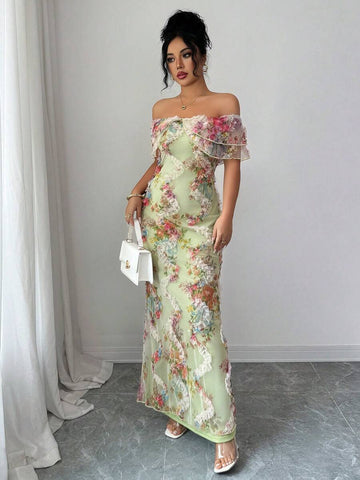 Turn heads at your next special event in this stunning off-shoulder bodycon dress that combines timeless elegance with modern flair. The delicate 3D floral mesh detailing adds romantic dimension and texture, creating an eye-catching silhouette that flatters your curves. Perfect for date nights, weddings, or any occasion where you want to feel absolutely fabulous. The fitted design hugs you in all the right places while the off-shoulder neckline offers a touch of sophisticated allure. Slip into confidence an