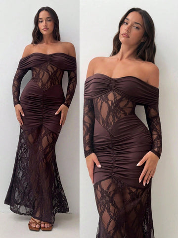 Slip into effortless elegance with this stunning off-shoulder brown dress that's ready to turn heads at any soirée. The ruched long sleeves add a touch of drama and dimension, while the off-shoulder neckline keeps things flirty and refined. Perfect for cocktail parties, date nights, or whenever you want to feel absolutely fabulous. This sophisticated piece strikes that magical balance between classy and fun—because looking good should always feel like a celebration. Dress it up with heels and statement jewe