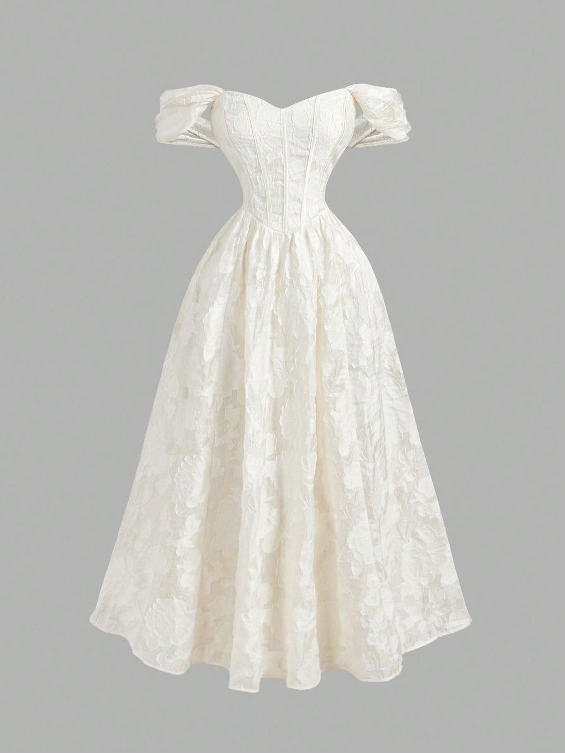 Twirl into the spotlight in this dreamy off-shoulder gown that's pure magic! The delicate butterfly sleeves flutter with every movement, while the flowing creamy white fabric drapes elegantly from shoulder to floor. Perfect for saying "I do" or celebrating another year of fabulousness, this dress transforms any special moment into an unforgettable one. The romantic silhouette flatters every figure, making you feel like the star of the show. Whether it's a bridal moment or birthday bash, this timeless piece 