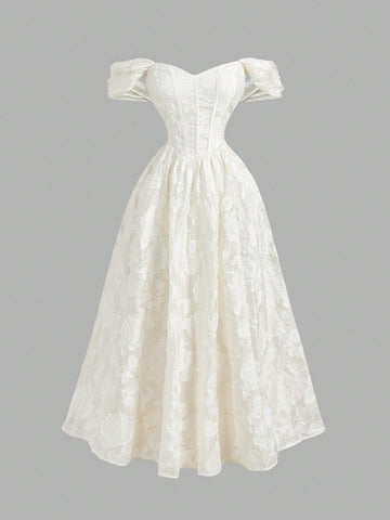 Twirl into the spotlight in this dreamy off-shoulder gown that's pure magic! The delicate butterfly sleeves flutter with every movement, while the flowing creamy white fabric drapes elegantly from shoulder to floor. Perfect for saying "I do" or celebrating another year of fabulousness, this dress transforms any special moment into an unforgettable one. The romantic silhouette flatters every figure, making you feel like the star of the show. Whether it's a bridal moment or birthday bash, this timeless piece 