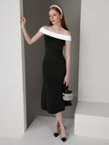 Make a statement at your next soirée in this stunning off-shoulder colorblock cocktail dress. The bold color-blocking creates visual intrigue while the off-shoulder neckline adds a touch of sophisticated allure. Perfectly tailored for those moments when you want to turn heads and feel absolutely fabulous. Whether it's a cocktail party, wedding reception, or night out with friends, this dress delivers elegance with a playful edge. Slip it on and let your confidence shine as bright as you do.