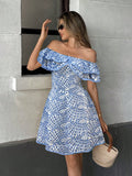 Turn heads on your getaway with this playful off-shoulder dress, featuring delicate embroidery and charming hollow-out details. Its breezy design keeps you cool, while the elegant cut adds a flirty touch—perfect for lounging by the beach or dancing at sunset. Pack light, look fabulous, and let your vacation style do the talking!