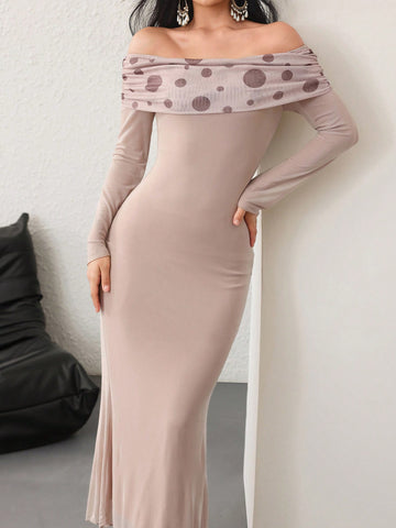 Unleash your playful side with our Elegant Off-Shoulder Mesh Patchwork Polka Dot Asymmetrical Hem Dress! Featuring a unique patchwork design and fun polka dot print, this dress is perfect for adding a touch of quirkiness to your wardrobe. The off-shoulder and asymmetrical hem details add a touch of elegance to this fun and flirty dress. Turn heads and make a statement with this must-have dress for women.