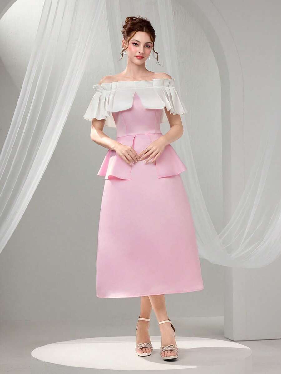 Elevate your formal wardrobe with this stunning off-shoulder evening gown, expertly crafted for those who demand sophistication. The graceful A-line silhouette flatters every figure, while the pink and white color palette offers timeless elegance. Intricate embroidery and beaded detailing create a luxurious focal point, catching light beautifully throughout the evening. Designed for graduations, galas, and milestone celebrations, this gown combines refined craftsmanship with contemporary style. The off-shou