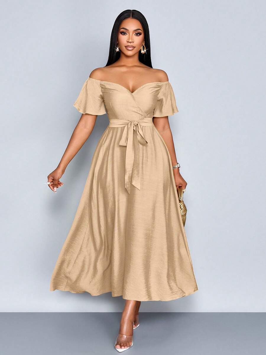 Elegant Off-Shoulder Slim Fit Resort Dress for Vacation, Daily Wear, and Dating Elegant Off-Shoulder Slim Fit Resort Dress for Vacation, Daily Wear, and Dating