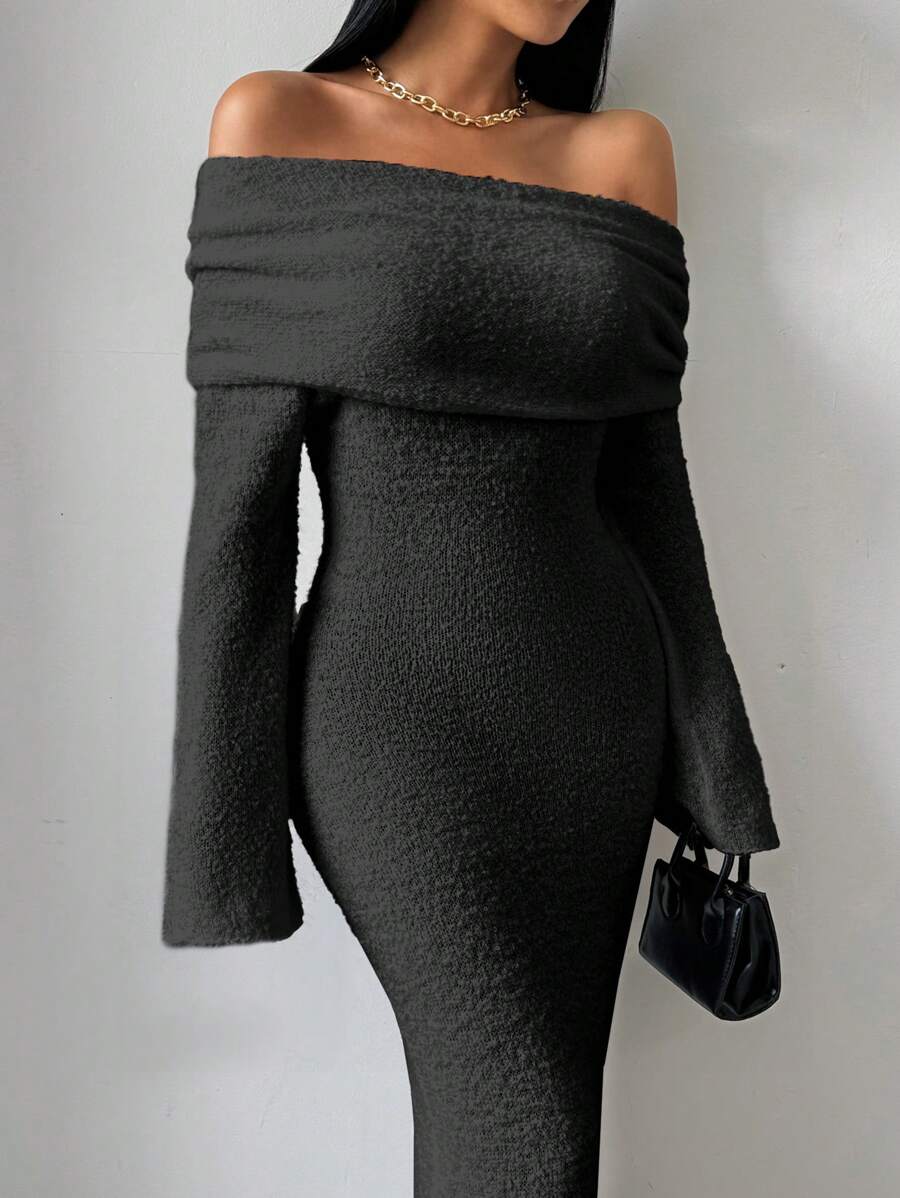 Turn heads with this Elegant Off-Shoulder White Flared Sleeve Bodycon Sweater Dress. The soft, cozy fabric hugs your curves while the flared sleeves add a fun, flirty flair. Perfect for a chic night out or a stylish day in, this dress combines comfort with a dash of drama. Slide into effortless elegance and let your playful side shine!