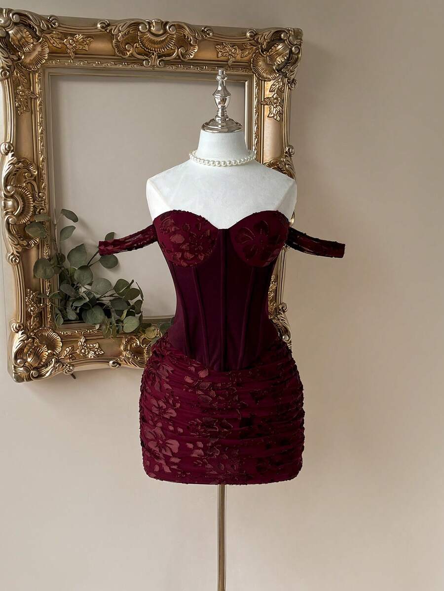 Stunning wine red bodycon dress featuring an elegant off-shoulder neckline that flatters and captivates. The sleek, form-fitting silhouette hugs your curves beautifully while the rich wine hue adds sophistication to any occasion. Perfect for vacations, cocktail parties, weddings, and special events. The off-shoulder design creates an effortlessly chic look that transitions seamlessly from day to evening. Pair with heels and minimal jewelry for maximum impact. 