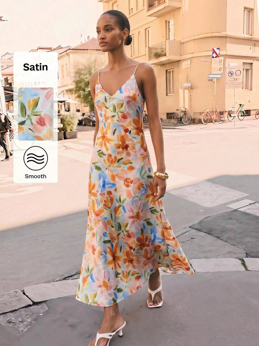 Elegant Off-White Floral Print Sleeveless Dress for Autumn Vacations and Holiday Events