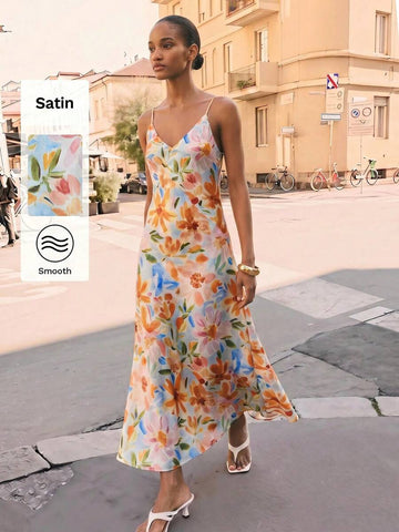 Elegant Off-White Floral Print Sleeveless Dress for Autumn Vacations and Holiday Events