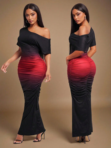 Turn heads and steal the spotlight in this stunning ombre mermaid maxi dress. With a sleek one-shoulder design and a fitted silhouette that hugs your curves, this black-to-red gradient gown adds drama and flair to any formal event or party. Perfect for dancing the night away or making a bold entrance, it’s elegance with a playful twist.