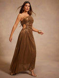 Turn heads and sparkle all night in this Elegant One-Shoulder Metallic Pleated Maxi Dress. Its shimmering pleats catch the light beautifully, while the sleek one-shoulder design adds just the right touch of sass. Whether you’re stealing the spotlight on a date night, dancing at a wedding, or dazzling at an evening event, this dress makes every moment a celebration of style and fun.