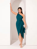 Transform into a stunning vision with our Elegant One-Shoulder Wrap Knot Side Evening Dress. Featuring a unique wrap knot detail and one-shoulder design, this dress is perfect for a night out. Look and feel elegant all night long!