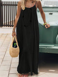 Black loose maxi dress front view with scoop neckline thin straps and relaxed fit