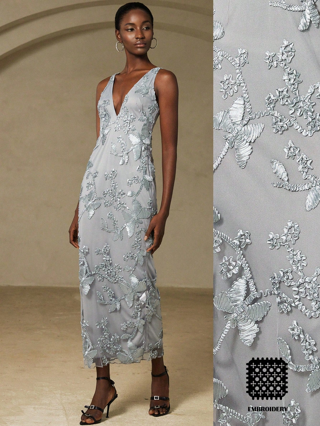 Step into the spotlight with this elegant party dress featuring charming 3D floral decor that adds a touch of whimsy to your look. Its sleeveless design and deep V-neck create a sophisticated silhouette perfect for dancing the night away. Whether it’s a gala or a celebration, this dress brings high-end style with a playful twist.