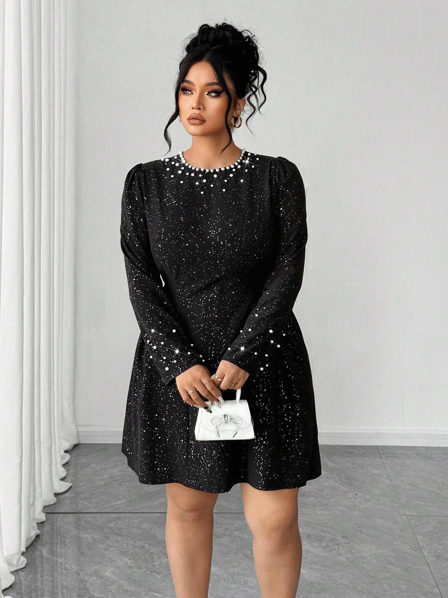 Slip into sophistication with this stunning pearl-embellished metallic dress that transforms any evening into a moment to remember. The shimmering long sleeves catch the light beautifully, while delicate pearl details add a touch of timeless glamour. Whether you're heading to a special celebration or a night out, this dress delivers that perfect balance of elegance and modern flair. Designed to make you feel confident and radiant, it's the kind of piece that gets compliments all night long. Elevate your eve