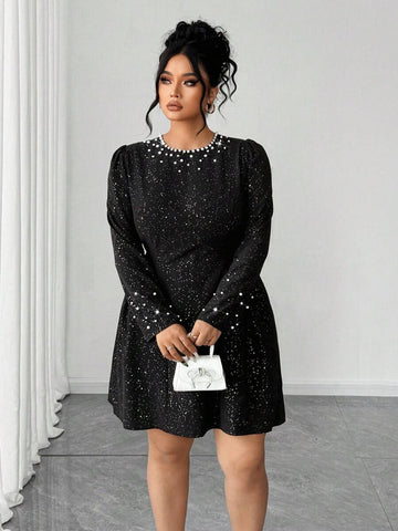 Slip into sophistication with this stunning pearl-embellished metallic dress that transforms any evening into a moment to remember. The shimmering long sleeves catch the light beautifully, while delicate pearl details add a touch of timeless glamour. Whether you're heading to a special celebration or a night out, this dress delivers that perfect balance of elegance and modern flair. Designed to make you feel confident and radiant, it's the kind of piece that gets compliments all night long. Elevate your eve