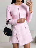 Effortlessly chic meets cozy comfort in this darling two-piece set! Pair the soft pink long-sleeve cardigan with the matching slit-hem skirt for a look that's equal parts sophisticated and fun. Perfect for casual outings, weekend brunches, or whenever you want to feel put-together without trying too hard. The relaxed fit and playful silhouette make this set your new go-to for looking fabulous with minimal effort.
