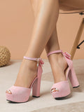 Step into fun and flair with these Elegant Pink High Heel Sandals! Featuring a charming bow and secure buckle, their waterproof chunky platform keeps you dancing through parties and sunny days alike. Perfect for adding a playful pop to your spring and summer outfits, these sandals blend style and comfort effortlessly.